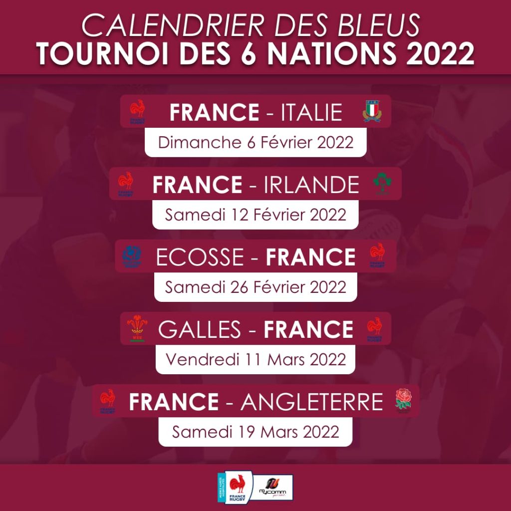Calendrier Tournoi des 6 Nations 2022